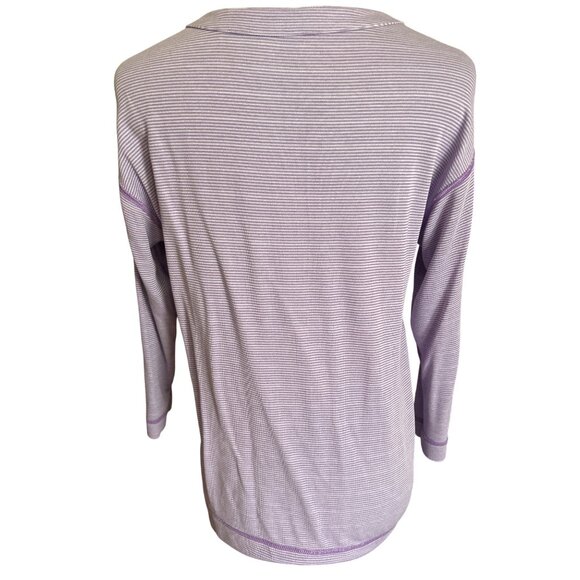 Lands End Reversible Purple Striped 3/4 Sleeve Top Size Medium Stretchy Casual - Picture 6 of 8